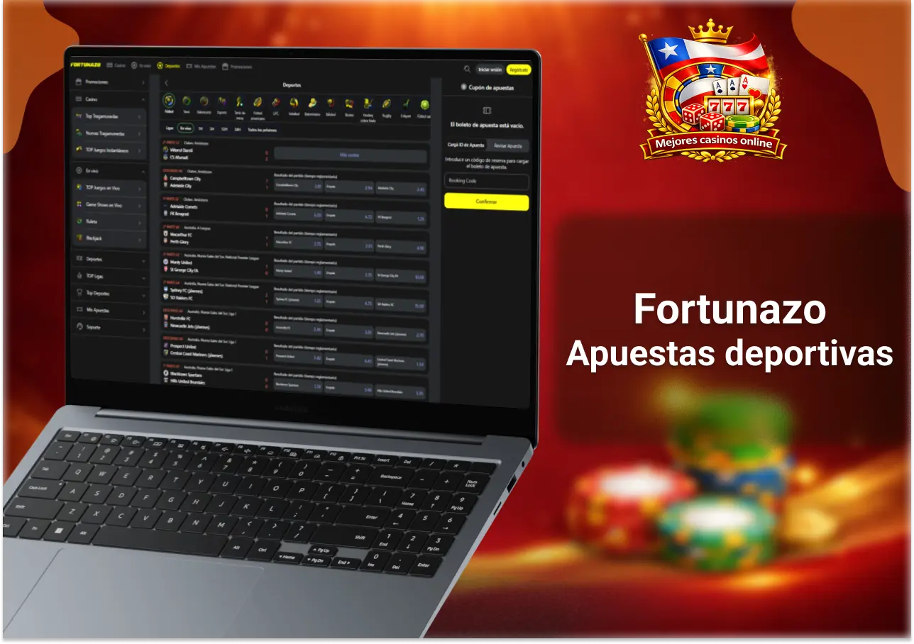 Apuestas deportivas en Fortunazo Chile con fútbol, ligas internacionales y mercados en vivo